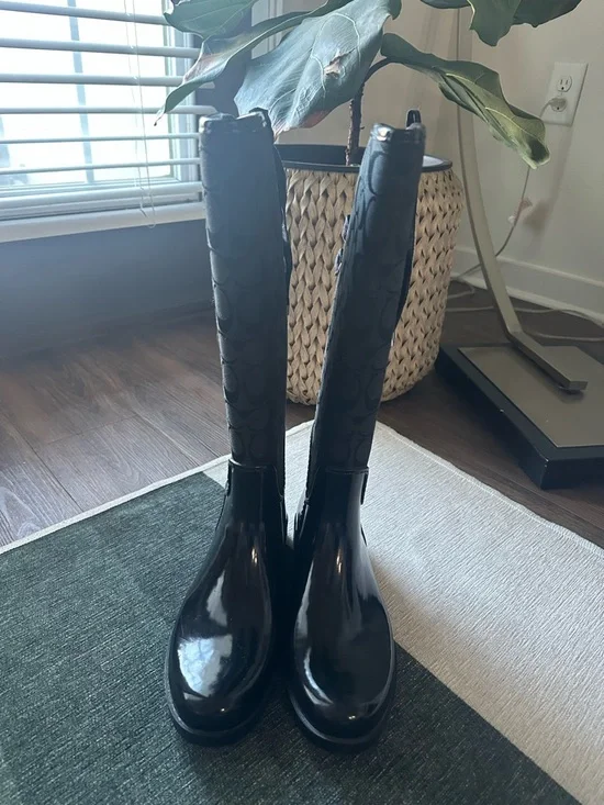 Coach Tristee Black/Grey Signature Tall Rain Boot - Picture 3 of 12